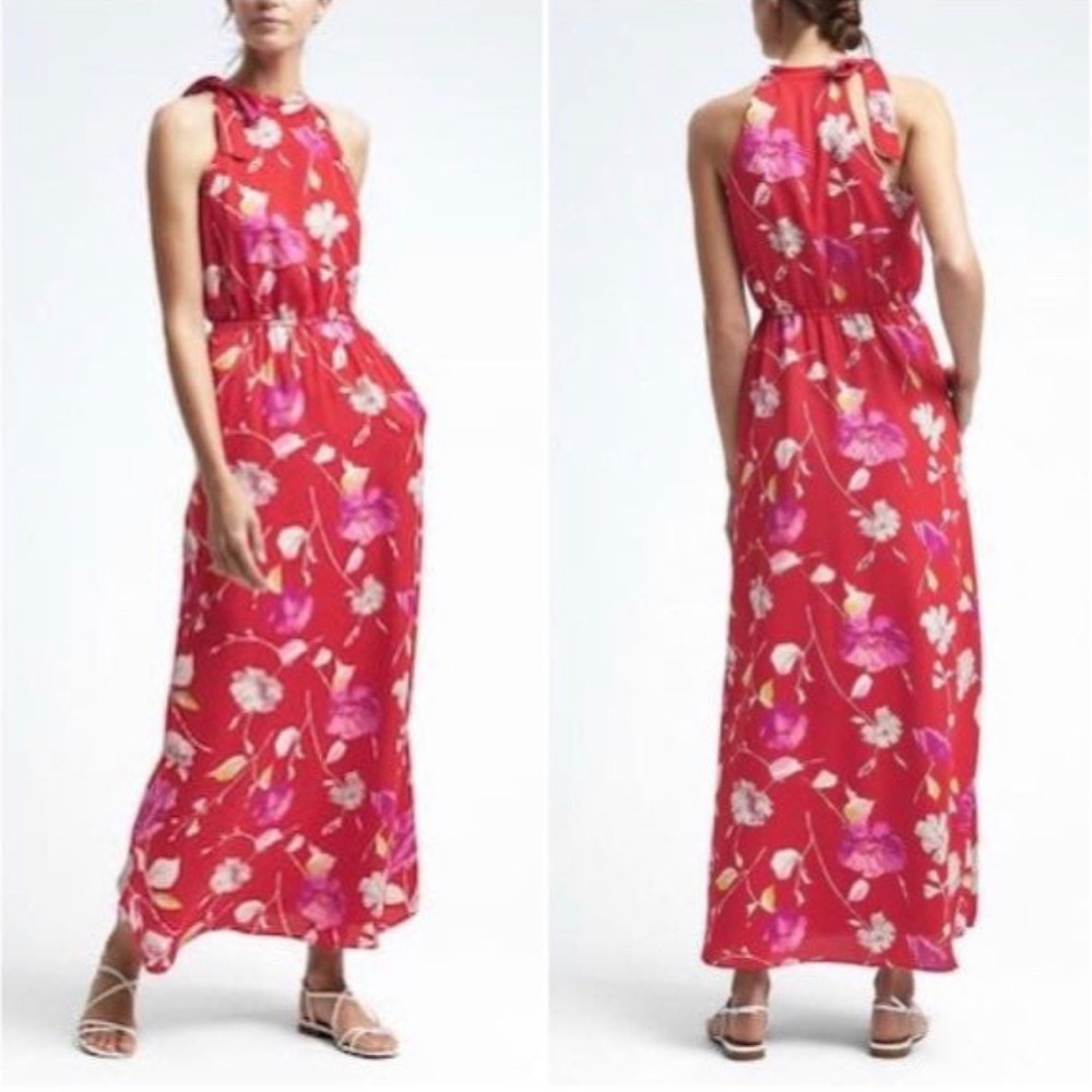 Banana Republic floral neck tie maxi dress XSmall